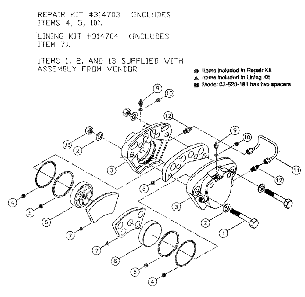 Схема запчастей Case IH SPX3320 - (04-015) - BRAKE CALIPER ASSEMBLY Suspension & Frame