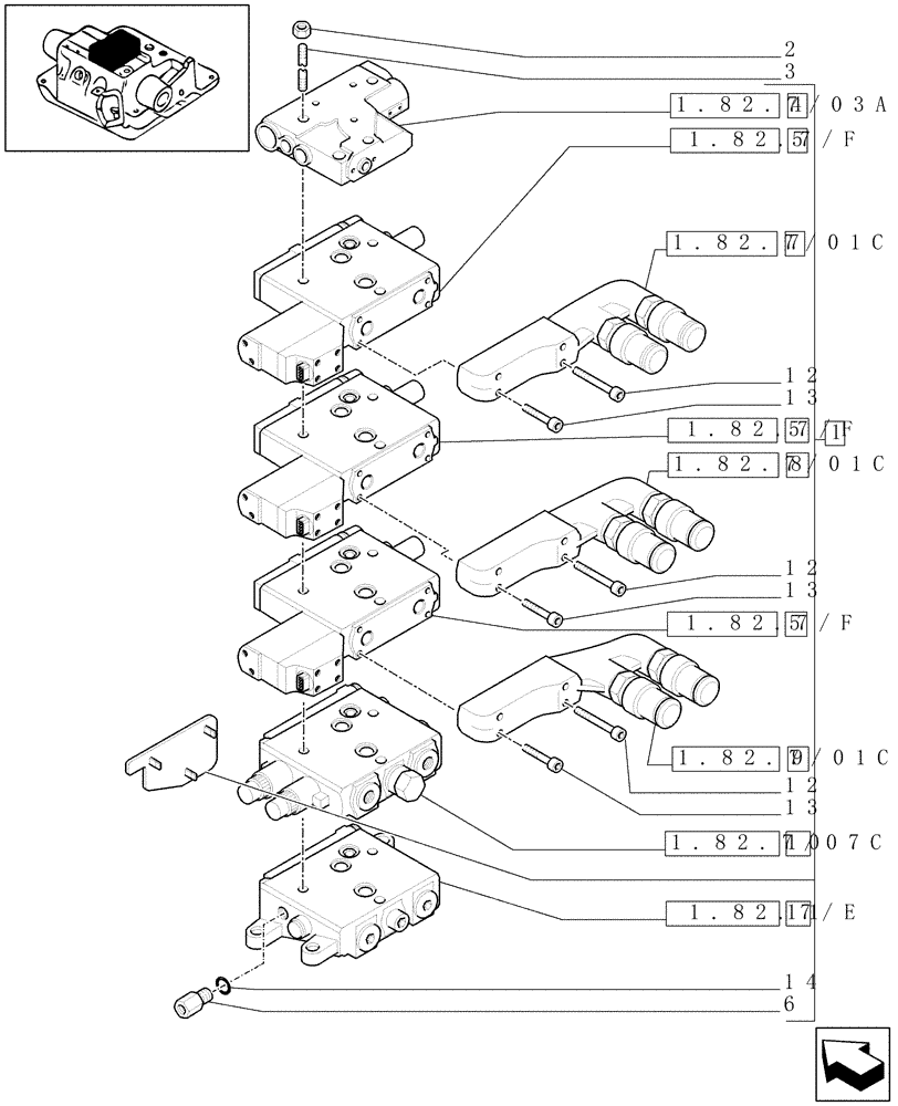 Схема запчастей Case IH MAXXUM 110 - (1.82.7/17A) - 3 CCLS (EDC) ELECTRONIC CONTROL VALVES AND ASSOCIATED PARTS (VAR.330856) (07) - HYDRAULIC SYSTEM