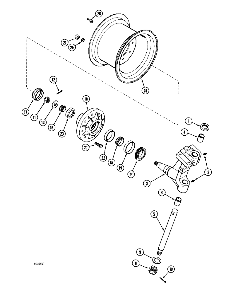 Схема запчастей Case IH 1688 - (5-16) - STEERING KNUCKLE, HUB AND WHEELS (04) - STEERING