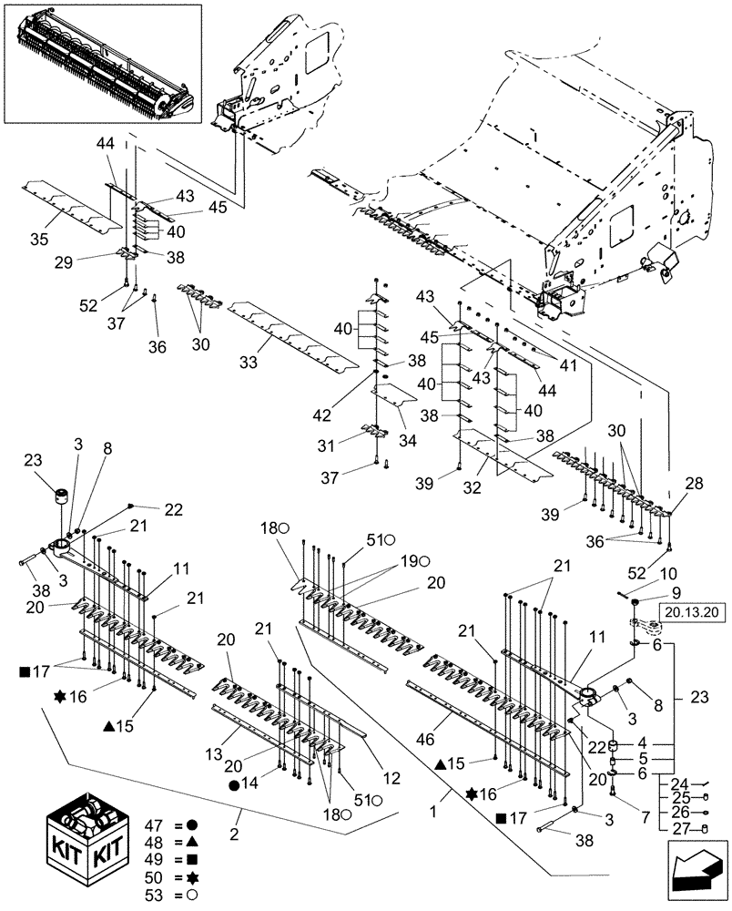 Схема запчастей Case IH 2020 - (20.13.12[3]) - CUTTERBAR, 1-1/2" KNIVES, 30 & 35 FT, PIN CBJ021301 AND AFTER (58) - ATTACHMENTS/HEADERS