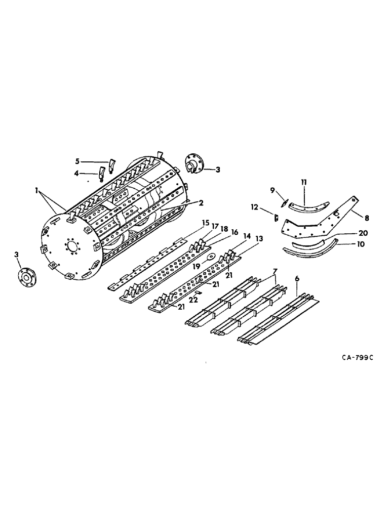 Схема запчастей Case IH 715 - (21-04) - THRESHING CYLINDER AND CONCAVE, CYLINDER, SPIKE TOOTH (14) - THRESHING