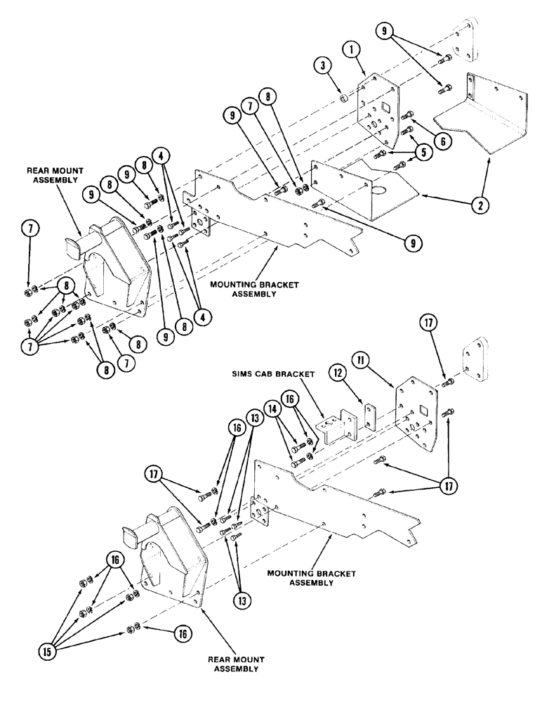 Схема запчастей Case IH 2255 - (9-08) - MOUNTING BRACKET SUPPORTS, SIDE OR CENTER DRIVE MFD TRACTORS, 685, 885, 684, 784 AND 884 (09) - CHASSIS/ATTACHMENTS