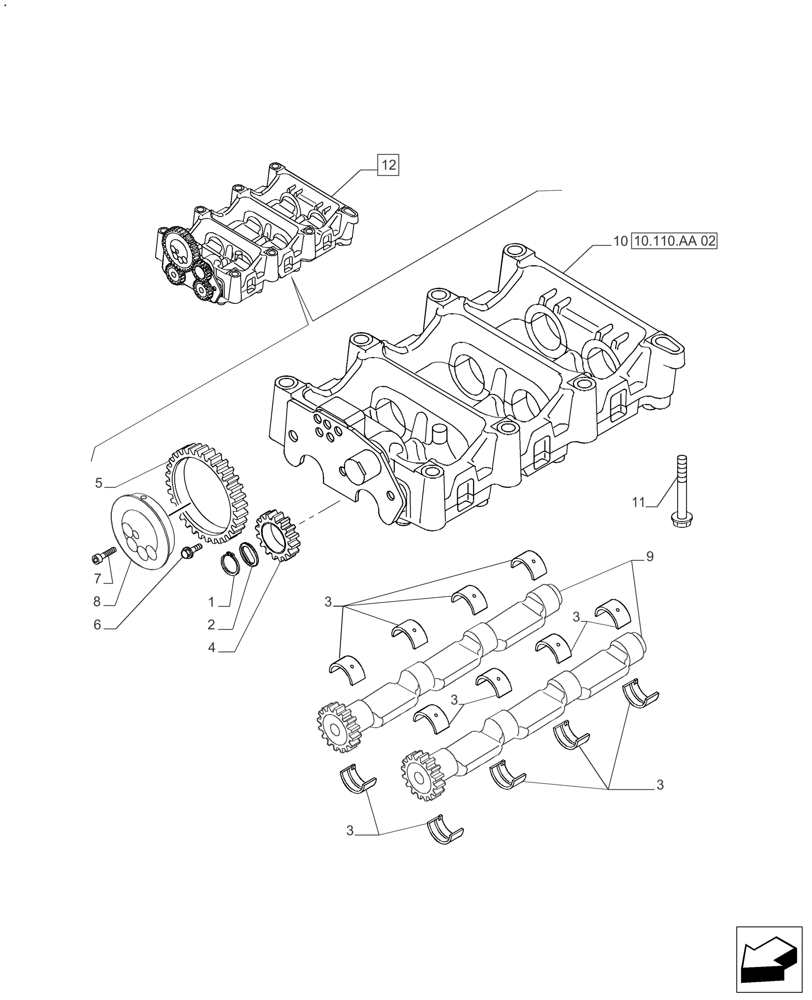 Схема запчастей Case IH FARMALL 125A - (10.110.AA[01]) - DYNAMIC BALANCER - GEARS & SHAFT (10) - ENGINE