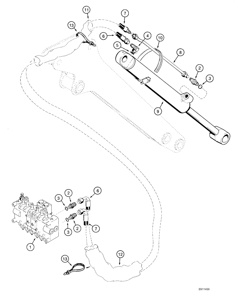 Схема запчастей Case IH 1840 - (08-52) - HYDRAULIC SYSTEM - BACKHOE BUCKET CYLINDER (D125) (08) - HYDRAULICS