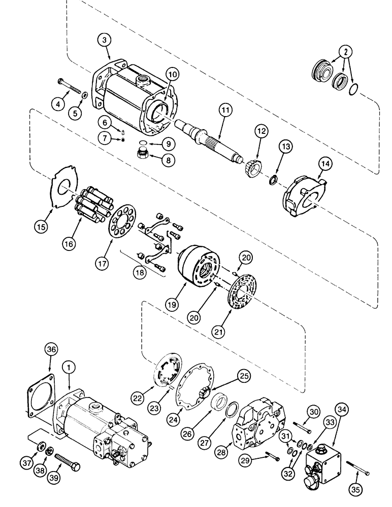 Схема запчастей Case IH 2155 - (6-28) - HYDROSTATIC MOTOR ASSEMBLY, SINGLE SPEED (03) - POWER TRAIN