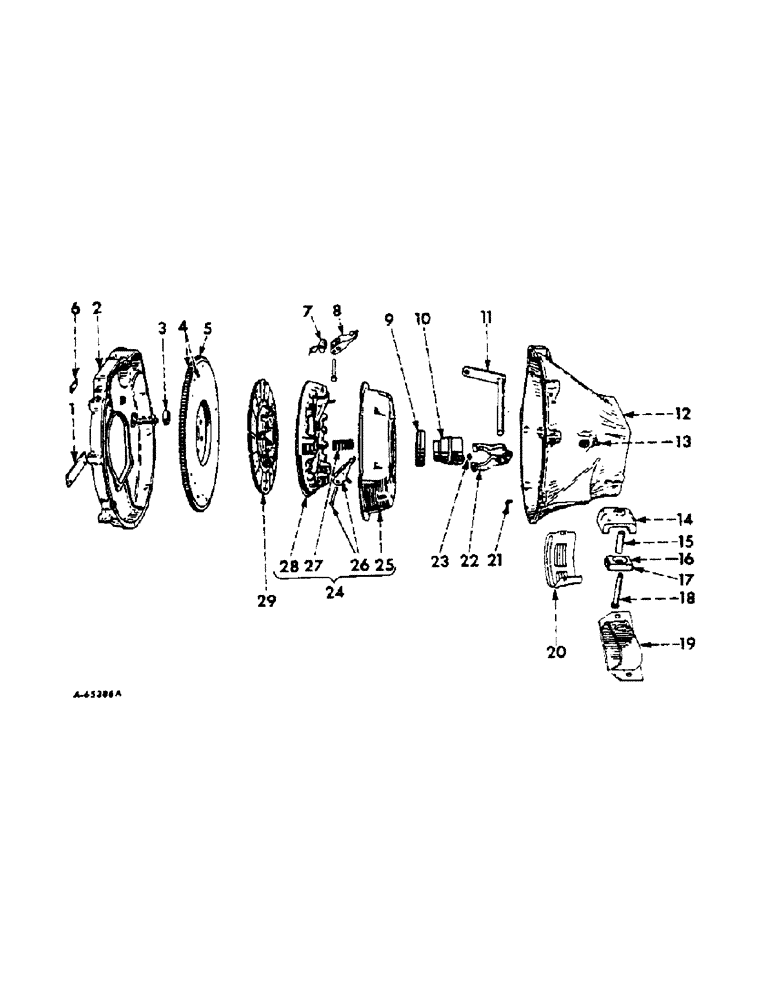 Схема запчастей Case IH 420 - (392) - FLYWHEEL, FLYWHEEL HOUSING AND CLUTCH (10) - ENGINE