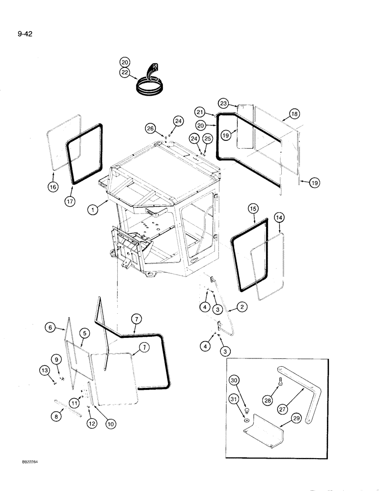 Схема запчастей Case IH 9210 - (9-042) - CAB AND WINDOWS, WITH RADIUSED CORNERS ON GLASS (09) - CHASSIS/ATTACHMENTS