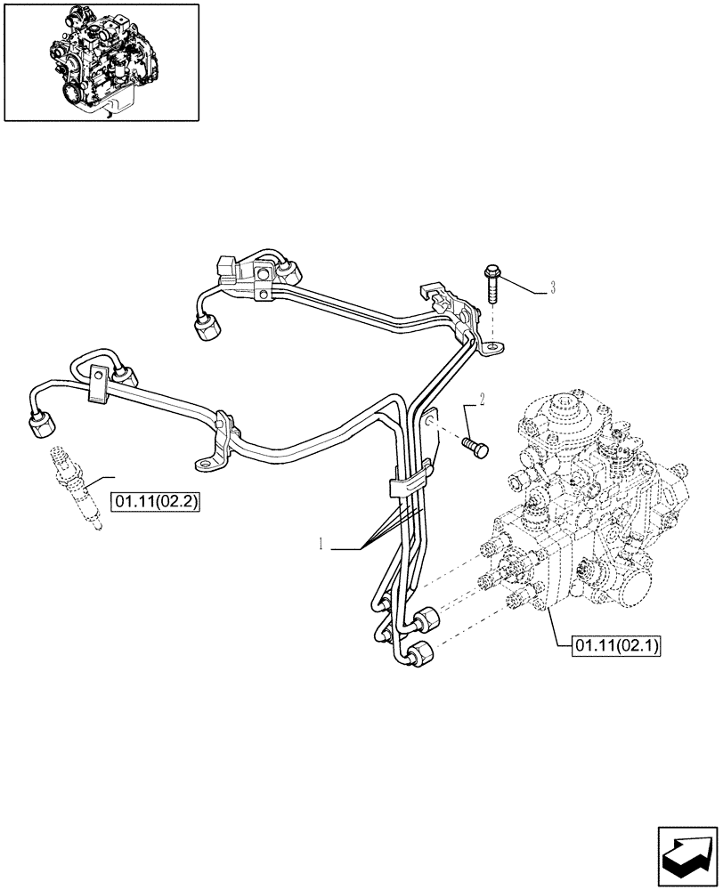 Схема запчастей Case IH WDX1002S - (01.11[02.5]) - INJECTION, PIPING (01) - ENGINE