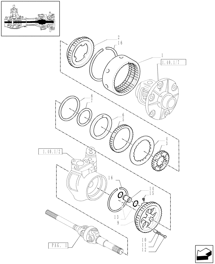 Схема запчастей Case IH JX1075C - (1.40.1/10[02]) - (VAR.323) STANDARD FRONT AXLE W/ ELECTROHYDR. DIFF. LOCK, W/ FRONT BRAKES (40KM/H) - COVER PLATE (04) - FRONT AXLE & STEERING