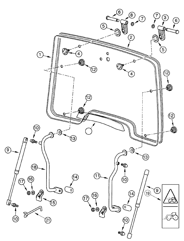 Схема запчастей Case IH MX100C - (09-21) - OPENING WINDSHIELD, EUROPE ONLY (09) - CHASSIS