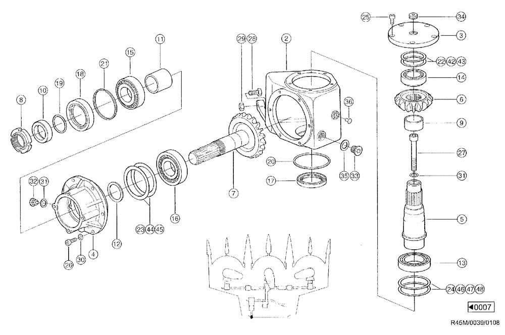 Схема запчастей Case IH RU450 - (0039) - ANGULAR GEAR (58) - ATTACHMENTS/HEADERS