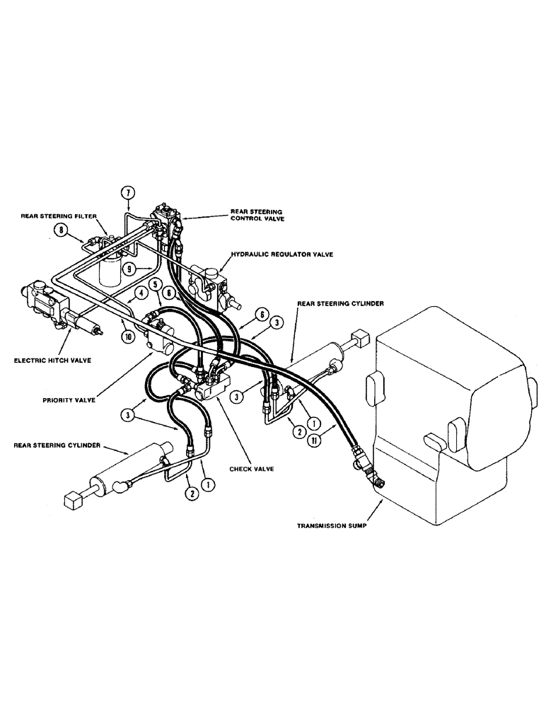 Схема запчастей Case IH 4494 - (1-007) - PICTORIAL INDEX, REAR STEERING HYDRAULICS (00) - PICTORIAL INDEX