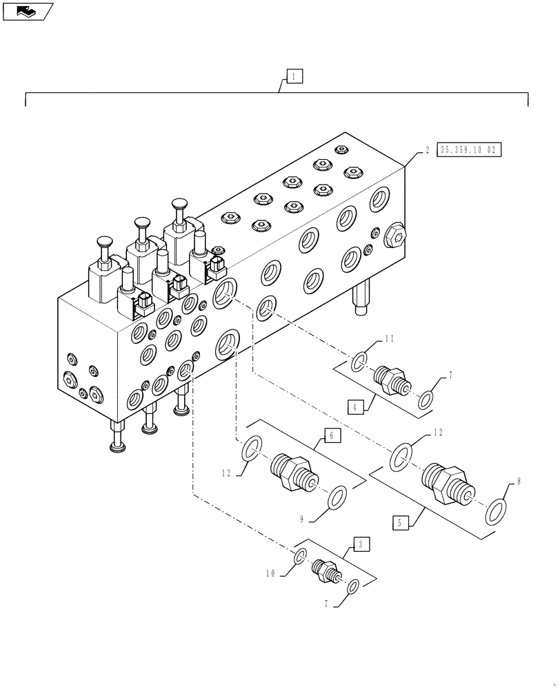 Схема запчастей Case IH 810 - (35.359.10[01]) - VALVE WITH FITTINGS, TRIPLE BIN (35) - HYDRAULIC SYSTEMS