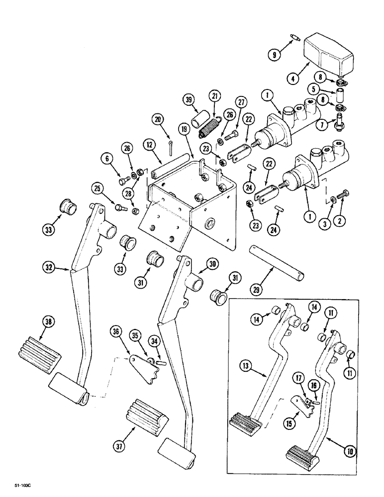 Схема запчастей Case IH 5150 - (7-08) - BRAKE PEDALS AND MASTER CYLINDERS (07) - BRAKES