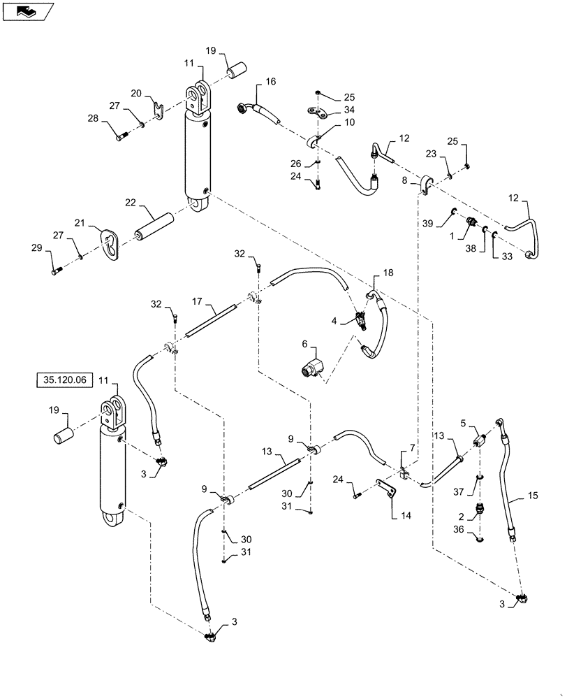 Схема запчастей Case IH STEIGER 450 - (35.120.05) - THREE POINT HITCH HYDRAULIC LAYOUT (35) - HYDRAULIC SYSTEMS