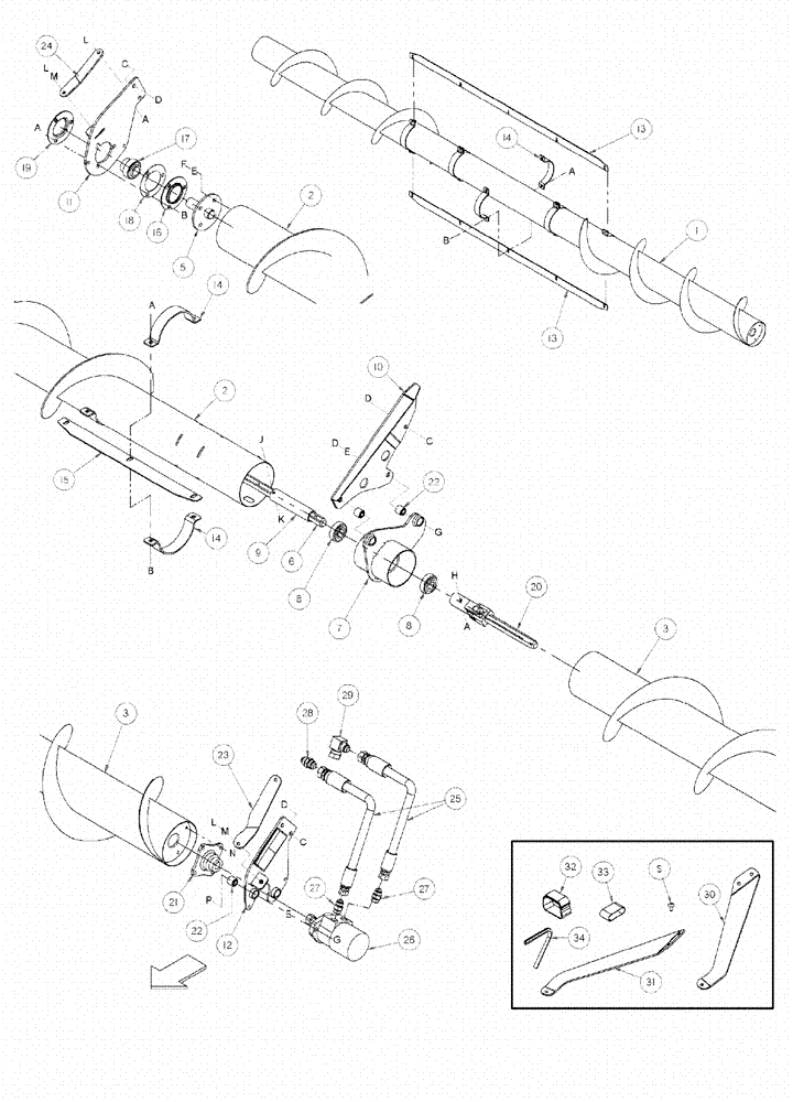 Схема запчастей Case IH 2152 - (09-44) - UPPER CROSS AUGER (OPTION) 