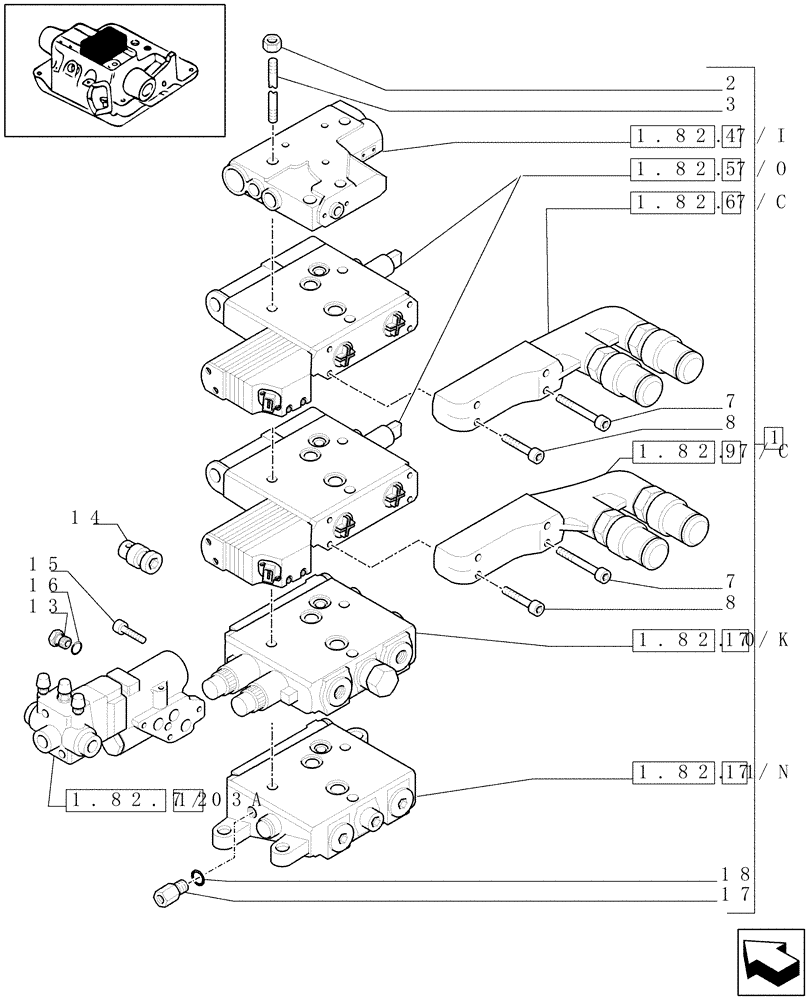 Схема запчастей Case IH MXU135 - (1.82.7/29[03]) - (VAR.377) 2 CCLS (EDC) ELECT.CONTROL VALVES WITH TRAILER BRAKE VALVE (ITALY) AND ASSOCIATED PARTS - D5504 (07) - HYDRAULIC SYSTEM