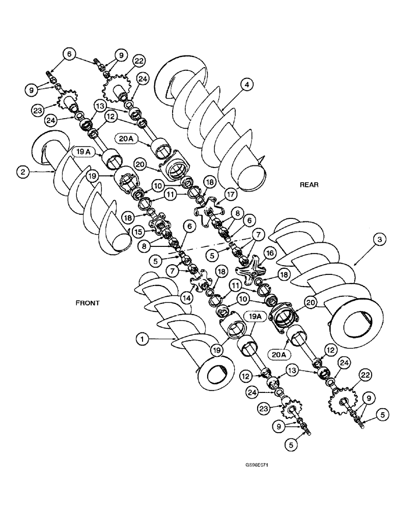 Схема запчастей Case IH INTERNATIONAL - (4-08) - AUGER AND SHAFTS, FRONT AND REAR AUGER BEARING STOPS WELDED TO FRAME, SERIAL NUMBER 1370 AND AFTER (15) - CROP CONDITIONING