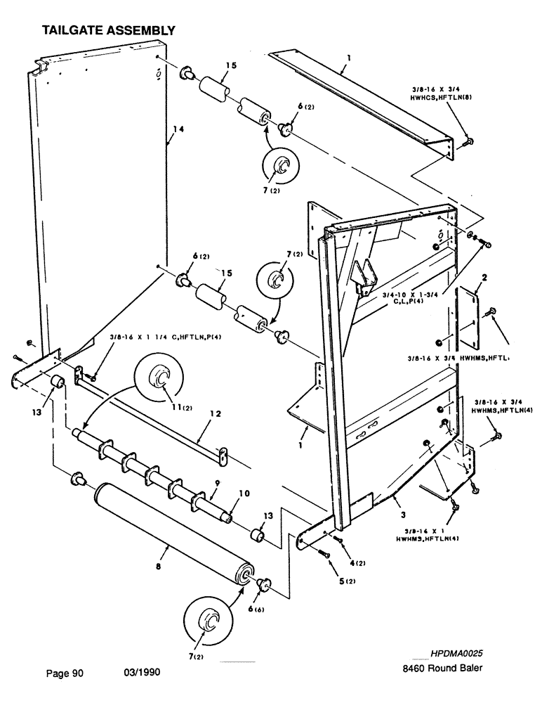 Схема запчастей Case IH 8460 - (090) - TAILGATE ASSEMBLY (16) - BALE EJECTOR