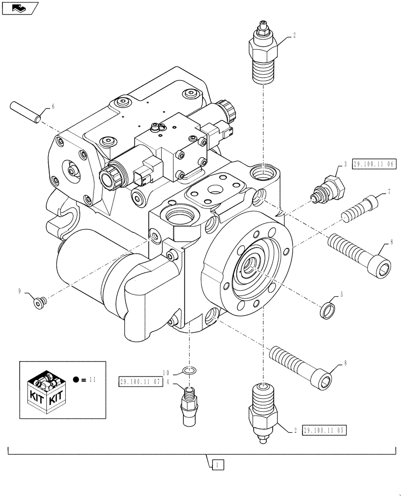 Схема запчастей Case IH 3330 - (29.100.11[04]) - RH HYDROSTATIC PUMP PORT PLATES WITH VALVES, SN YCT032640 AND AFTER (29) - HYDROSTATIC DRIVE