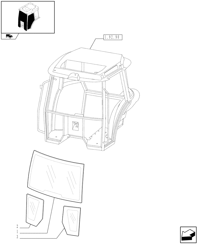 Схема запчастей Case IH FARMALL 90 - (1.92.92[01]) - CAB GLASS AND RELEVANT PARTS (10) - OPERATORS PLATFORM/CAB