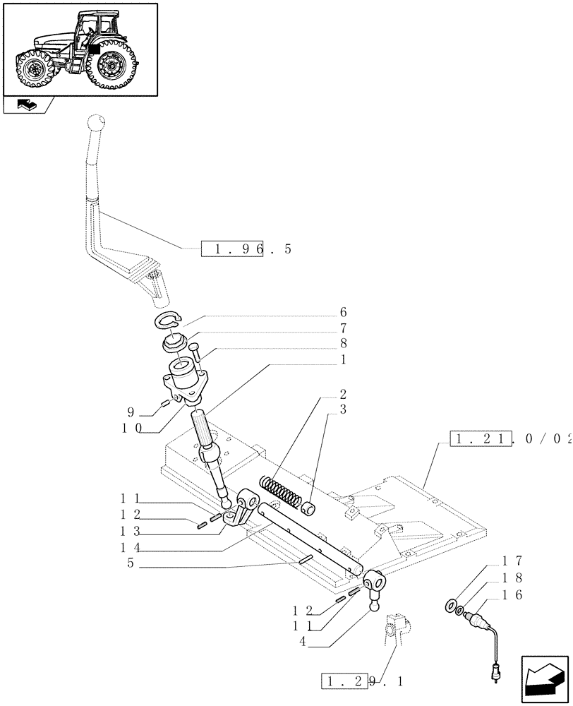 Схема запчастей Case IH FARMALL 85U - (1.29.1/04) - POWER SHUTTLE TRANSMISSION - SPEED GEARSHIFT MECHANISM - LEVERS AND TIE-RODS (VAR.330114-332114-330279-332279) (03) - TRANSMISSION