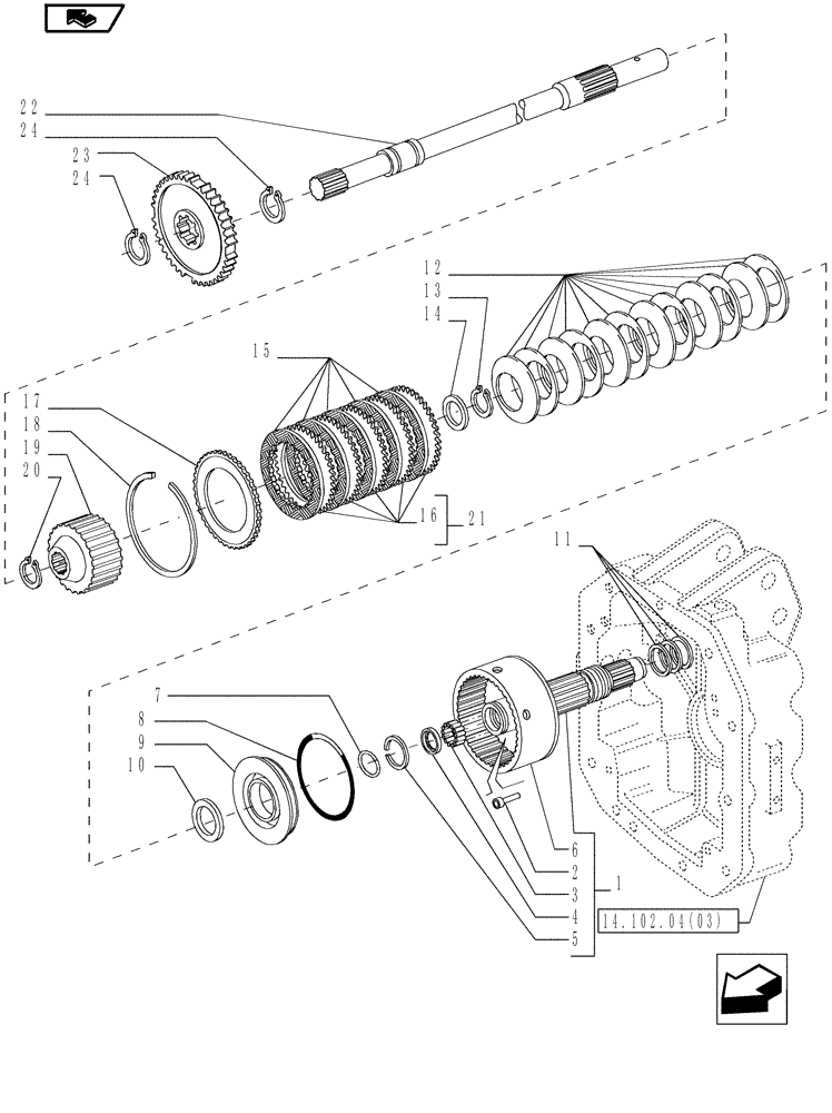 Схема запчастей Case IH MAGNUM 210 - (14.102.01) - PTO, CLUTCH, WITH POWERSHIFT TRANSMISSION (14) - MAIN GEARBOX & DRIVE