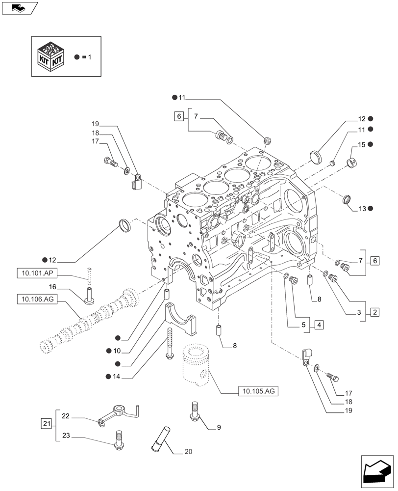 Схема запчастей Case IH FARMALL 140A - (10.001.AB) - CRANKCASE (10) - ENGINE