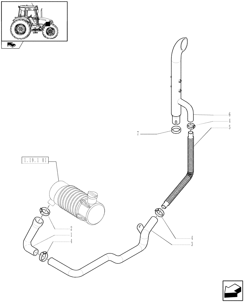 Схема запчастей Case IH FARMALL 60 - (1.15.1/01) - DRY AIR CLEANER WITH DUST EJECTOR - SILENCER (MUFFLER) (VAR.330199) (02) - ENGINE EQUIPMENT