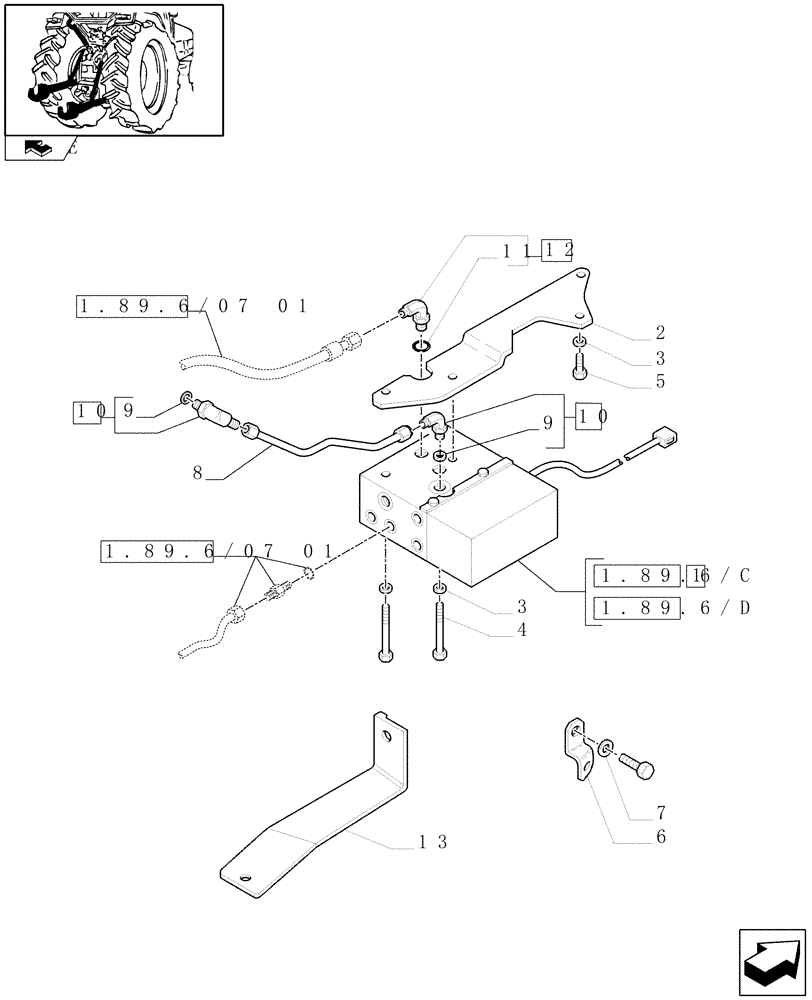 Схема запчастей Case IH FARMALL 85N - (1.89.6/07[02]) - LESS REAR REMOTES VALVES - VALVE AND SUPPORT (VAR.337391-338391 / 743528) (09) - IMPLEMENT LIFT