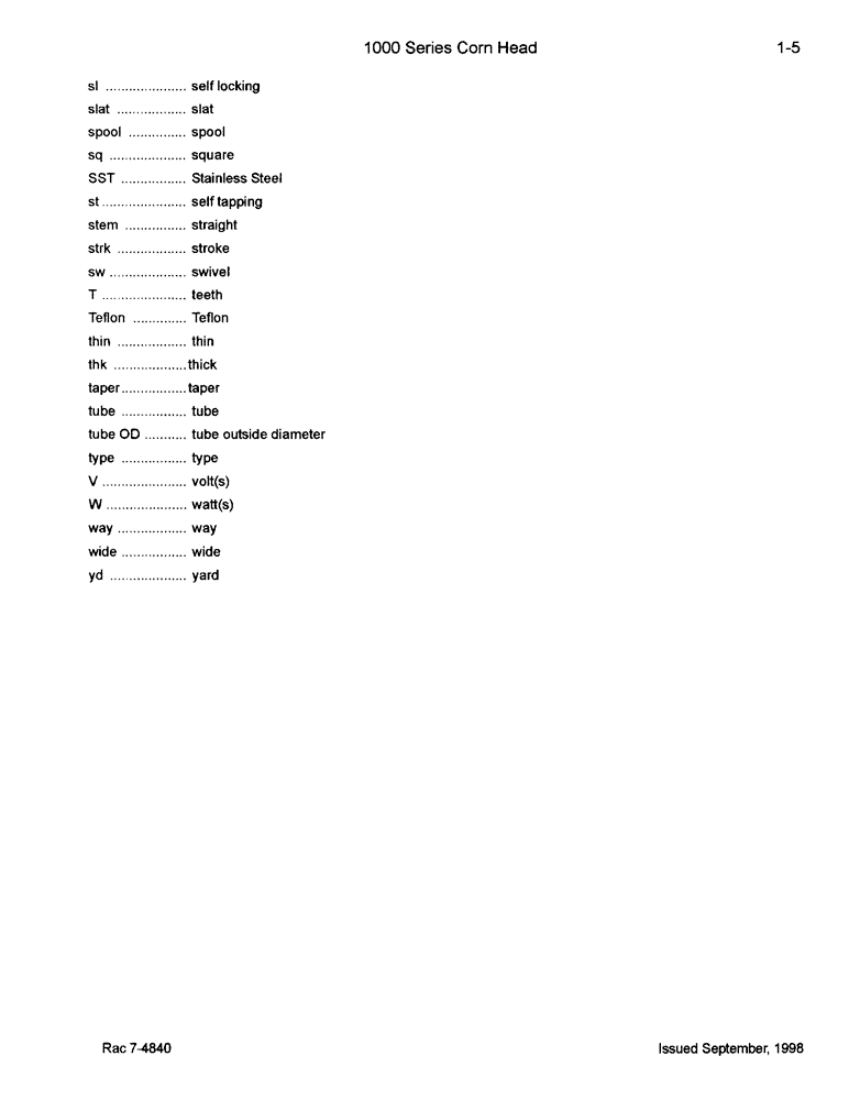 Схема запчастей Case IH 1044 - (01-05) - EXPLANATION OF DIMENSION ABBREVIATIONS (00) - PICTORIAL INDEX