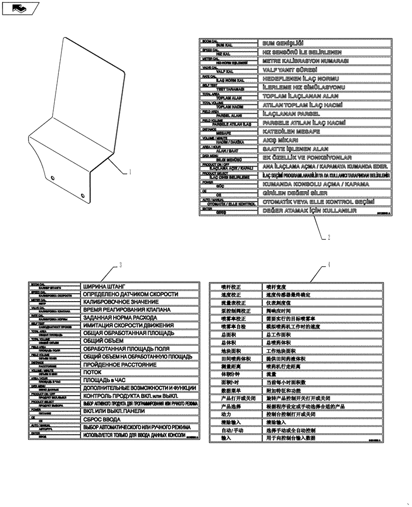 Схема запчастей Case IH 3230 - (90.108.15) - RAVEN CONTROLLER DECAL GROUP (TURKISH, RUSSIAN, CHINESE) (90) - PLATFORM, CAB, BODYWORK AND DECALS