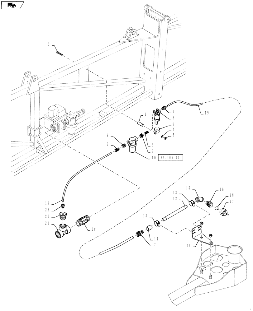 Схема запчастей Case IH 3330 - (39.105.14) - NOZZLE, FENCE ROW, 90 & 100, STANDARD FLOW, ASN Y9T026405 (39) - FRAMES AND BALLASTING