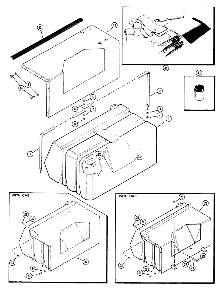 Схема запчастей Case IH 870 - (069A) - FUEL TANK SUPPORTS & COVERS, (301B) SPARK IGNITION ENGINE (03) - FUEL SYSTEM