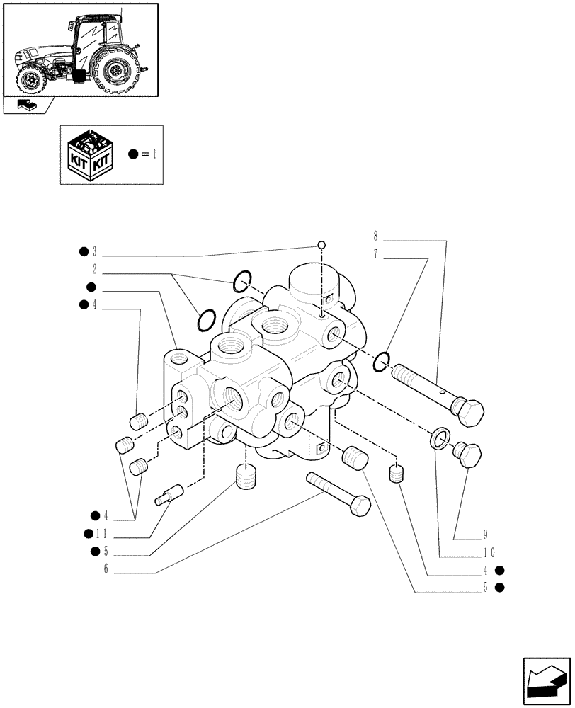 Схема запчастей Case IH FARMALL 95N - (1.33.2[02]) - VALVE SUPPORT AND CAPS (04) - FRONT AXLE & STEERING