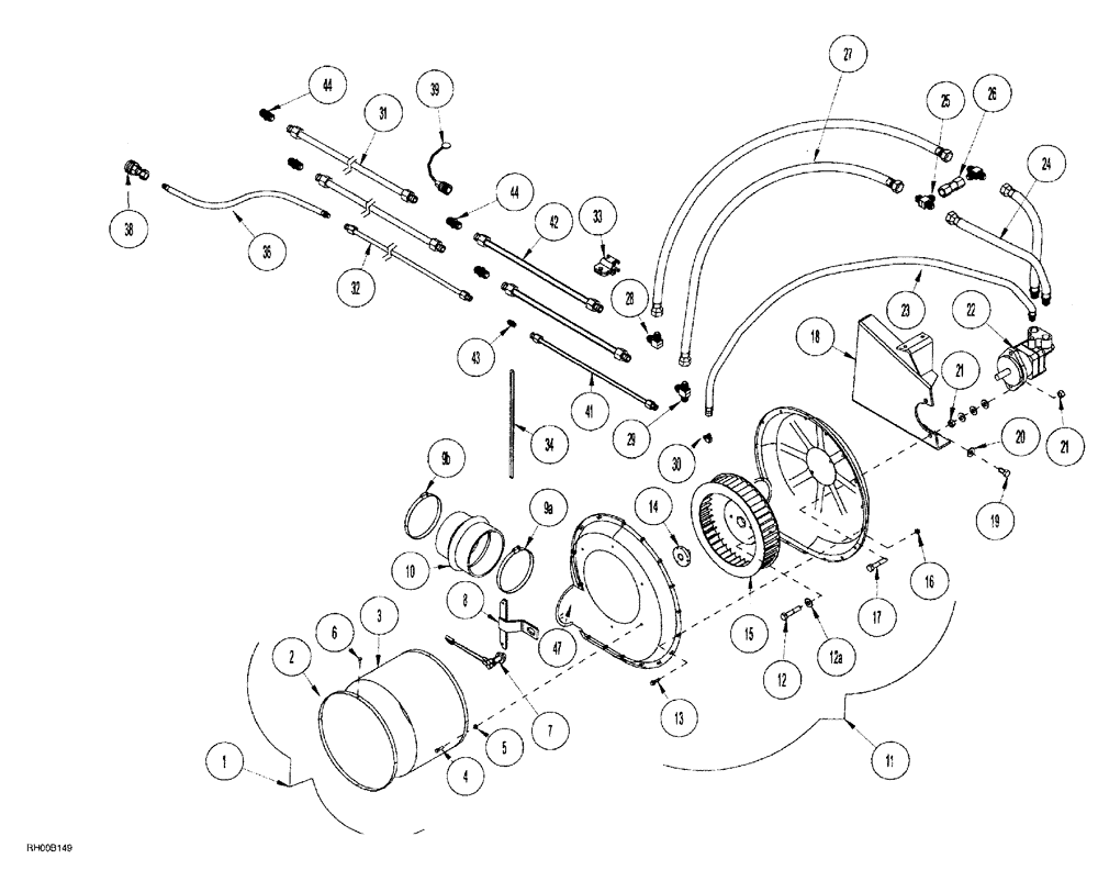 Схема запчастей Case IH AFS - (02-18) - HYDRAULIC BLOWER AND MOUNTING HYDRAULIC LINES, DRAWPOLE TO BLOWER (35) - HYDRAULIC SYSTEMS