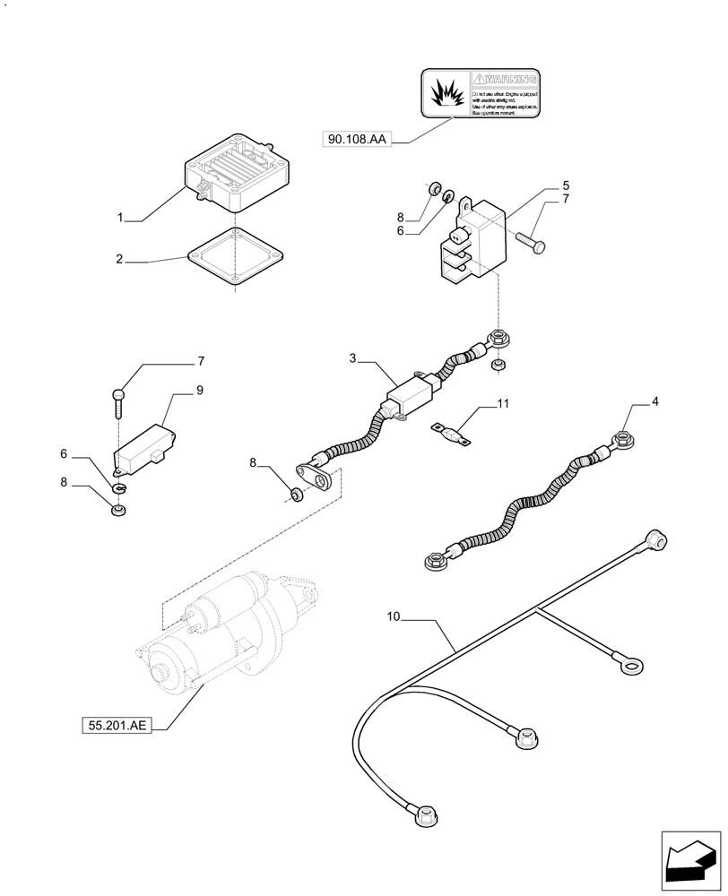 Схема запчастей Case IH FARMALL 110A - (55.202.AY) - THERMOSTART (55) - ELECTRICAL SYSTEMS