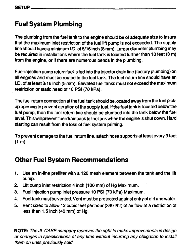 Схема запчастей Case IH 6590T - (051) - SETUP, FUEL SYSTEM PLUMBING, OTHER FUEL SYSTEM RECOMMENATIONS 