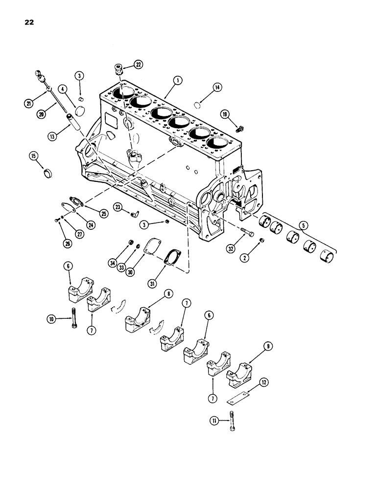 Схема запчастей Case IH 1170 - (022) - CYLINDER BLOCK ASSEMBLY, (451B) DIESEL ENGINE (02) - ENGINE