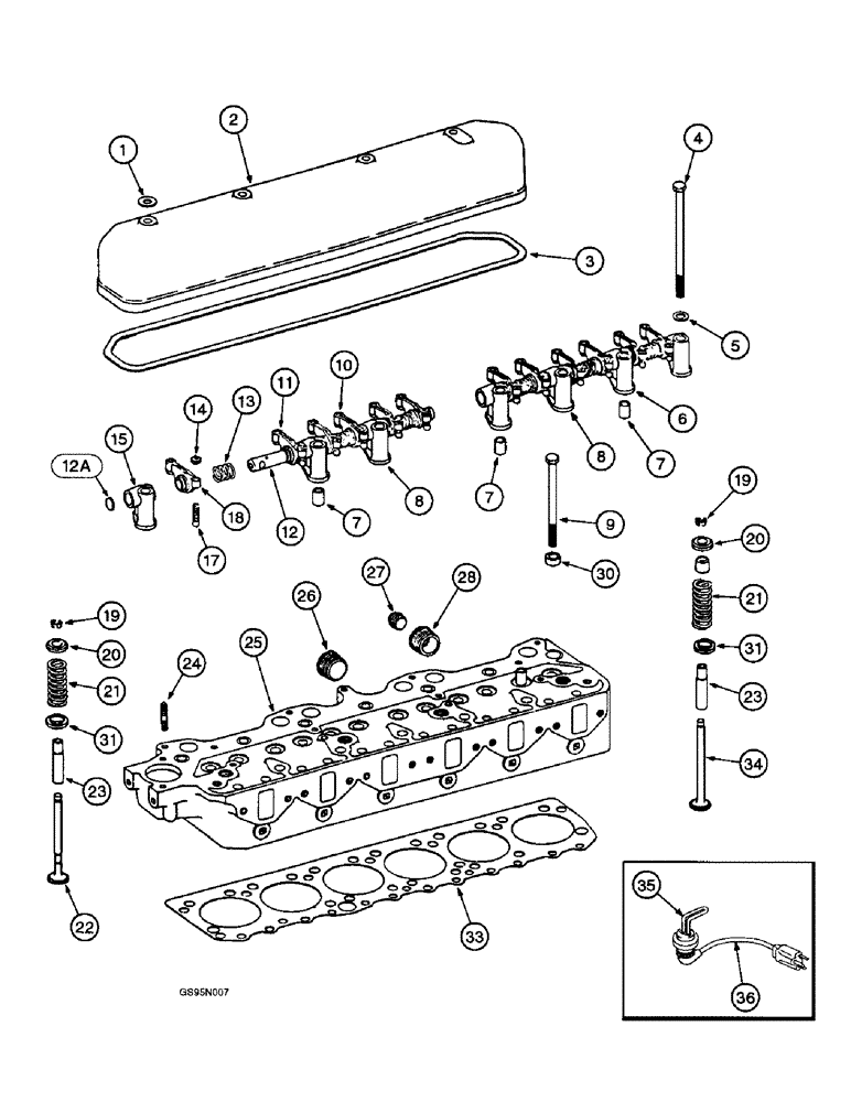 Схема запчастей Case IH D-282 - (2-016) - CYLINDER HEAD AND RELATED PARTS / ENGINE BLOCK HEATER 