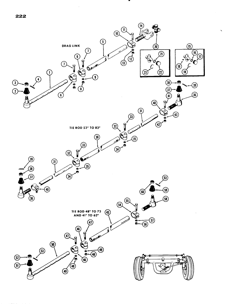 Схема запчастей Case IH 830-SERIES - (222) - FRONT AXLE, TIE RODS, GENERAL PURPOSE (05) - STEERING