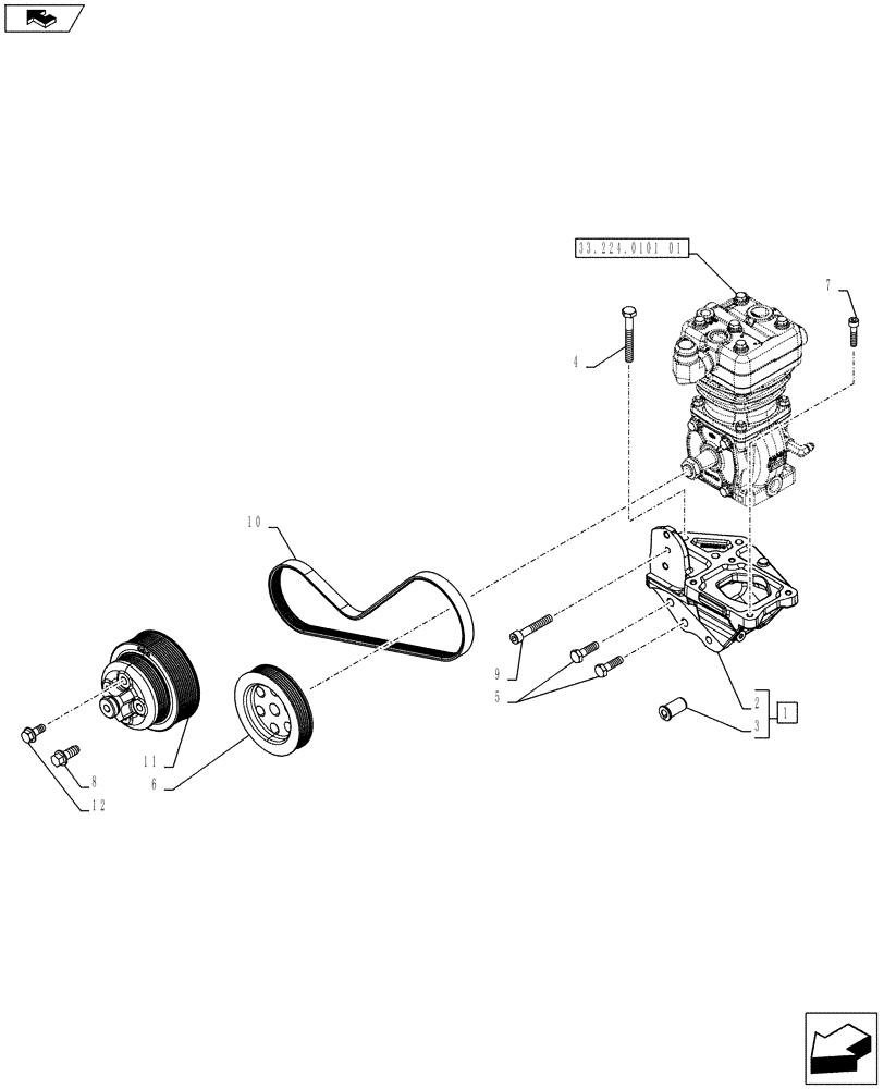 Схема запчастей Case IH PUMA 185 - (33.224.0102[18]) - ABS SYSTEM - PNEUMATIC TRAILER BRAKE - PULLEYS AND BELT (VAR.743965-743966-743967) (33) - BRAKES & CONTROLS