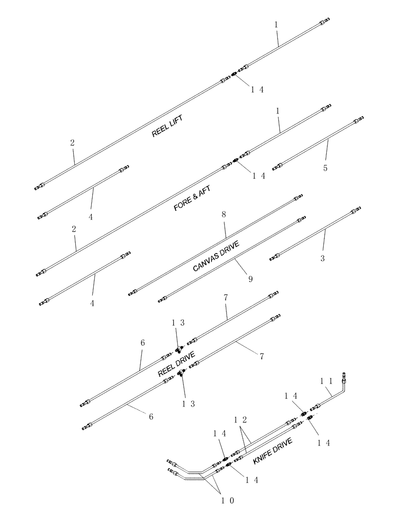 Схема запчастей Case IH DHX251 - (7.09[3.2]) - STEEL LINES, 25 FT, DOUBLE SWATH; FROM PIN K01 2002 (07) - HYDRAULICS