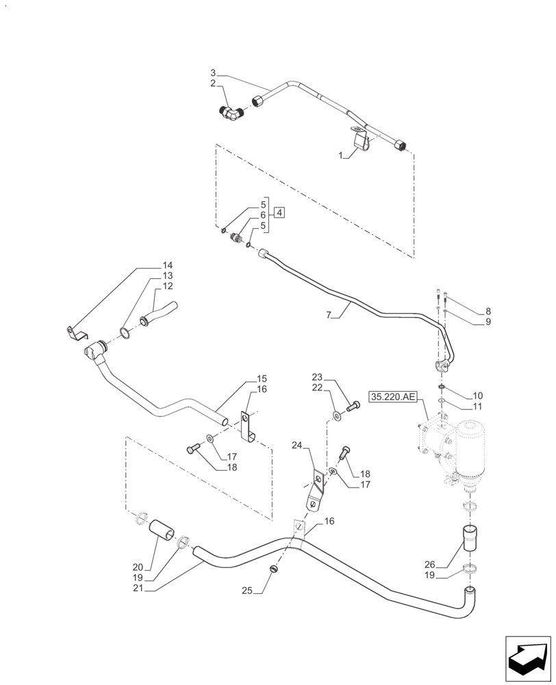 Схема запчастей Case IH FARMALL 140A - (35.220.AG) - HYDRAULIC PUMP - LINES (35) - HYDRAULIC SYSTEMS