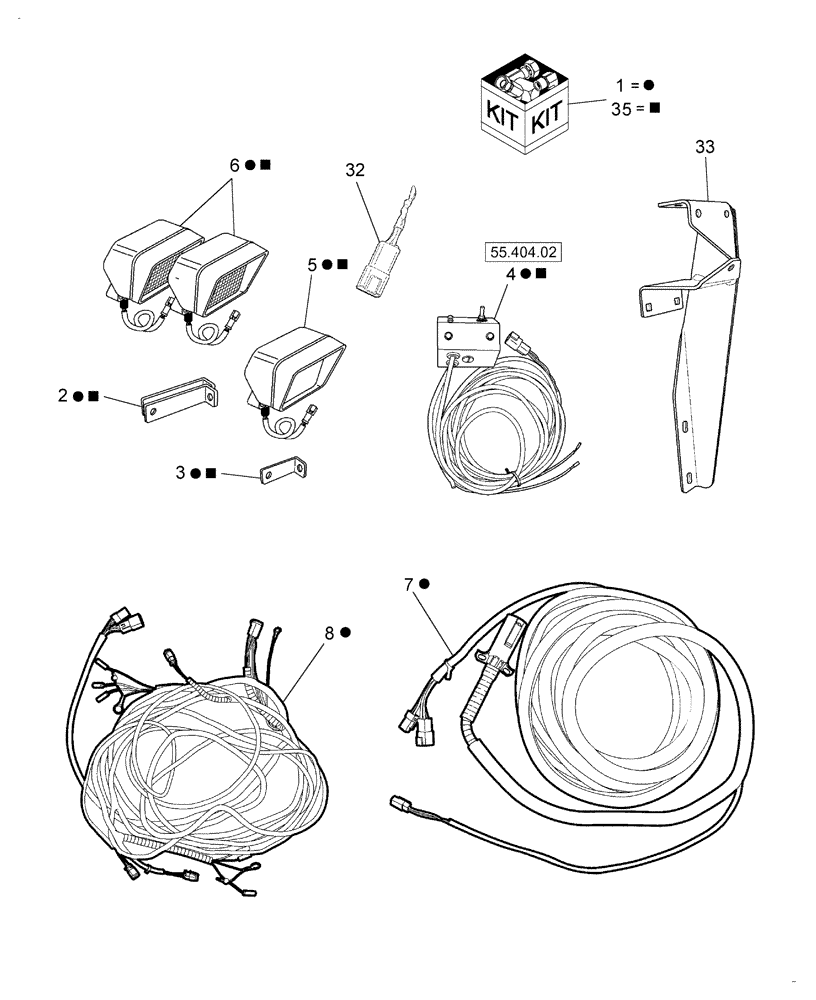 Схема запчастей Case IH SB521 - (55.404.01) - WORKLAMPS KIT (55) - ELECTRICAL SYSTEMS