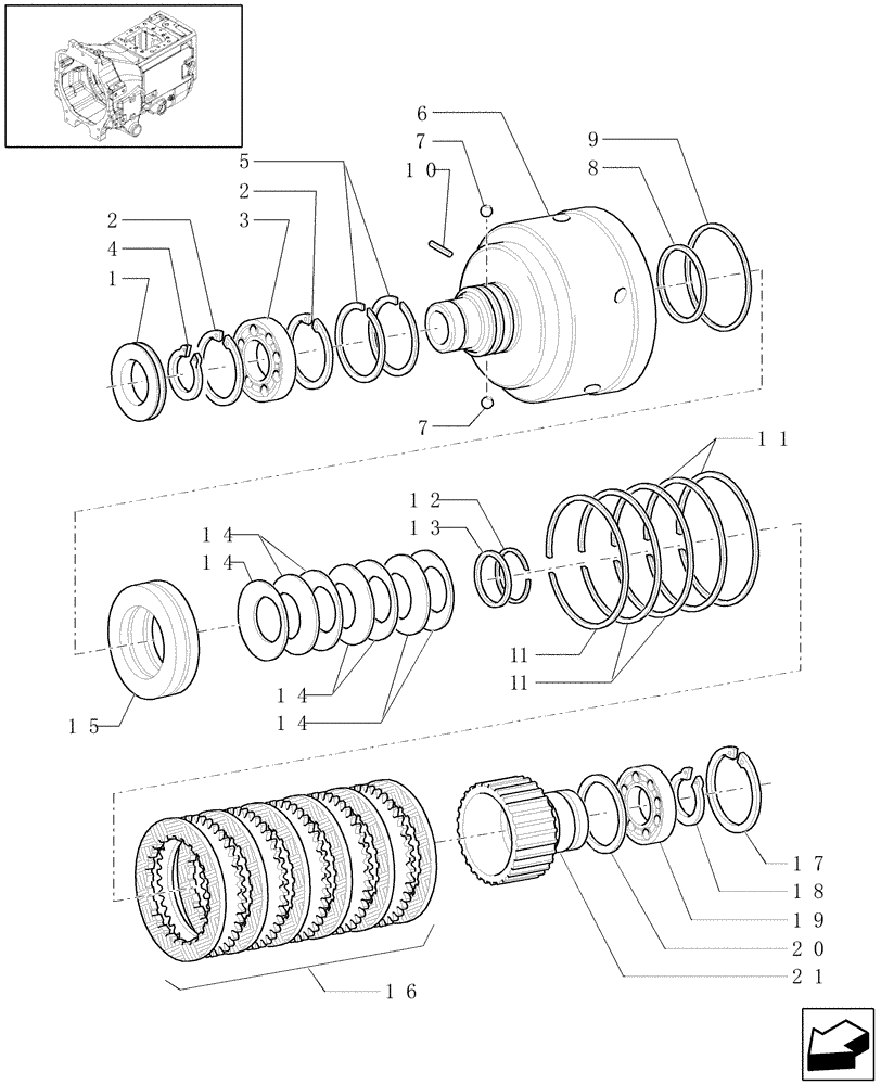 Схема запчастей Case IH PUMA 180 - (1.28.7[02]) - SPEED GEARS AND CLUTCHES - "A" CLUTCH AND GEARS (03) - TRANSMISSION