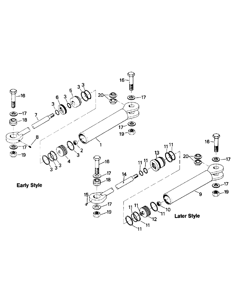 Схема запчастей Case IH ST250 - (08-15) - STEERING CYLINDERS, EARLY STYLE, LATER STYLE (07) - HYDRAULICS