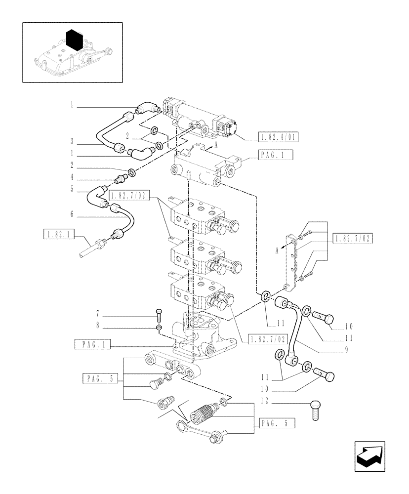 Схема запчастей Case IH JX1095N - (1.82.7/05[02]) - (VAR.419/1) 3 REMOTE VALVES FOR ELECTRONIC LIFTER W/HYD. DIVIDER - PIPES - C5484 (07) - HYDRAULIC SYSTEM