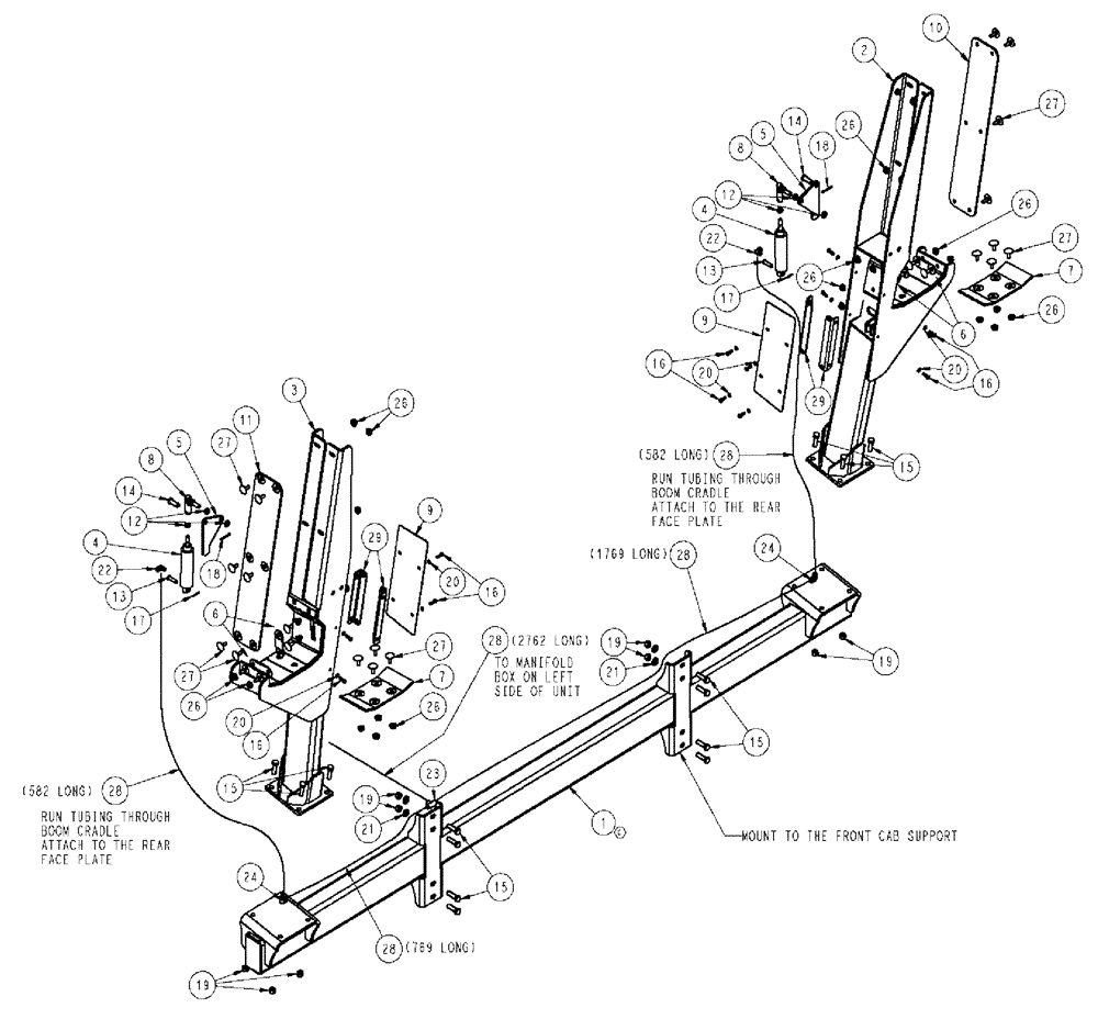 Схема запчастей Case IH 610 - (03-043) - BOOM CRADLE GROUP, 4 WHEELER (09) - BOOMS