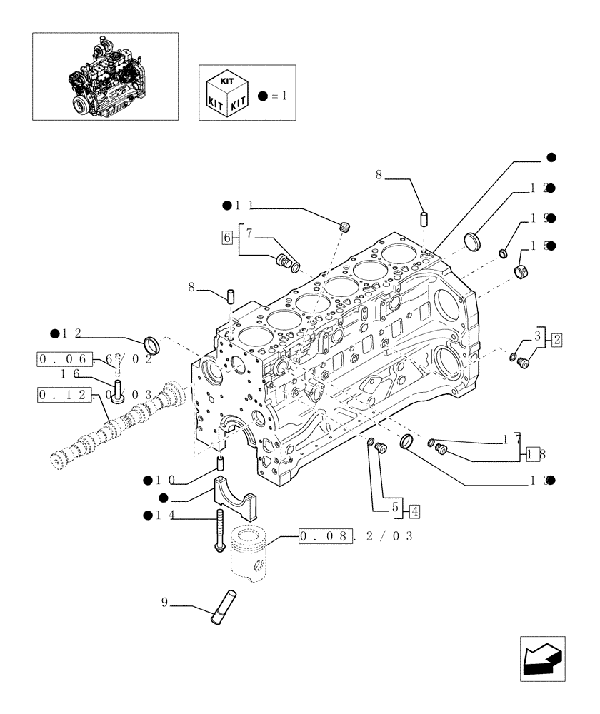 Схема запчастей Case IH MAXXUM 115 - (0.04.0/02) - CRANKCASE (STD + VAR.330003-332115-332116) (01) - ENGINE